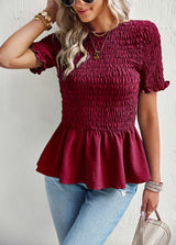 Solid Color Round Neck Short Sleeve Shirt