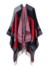 Jacquard Geometric Tassel Matching Contrast Split Cloak