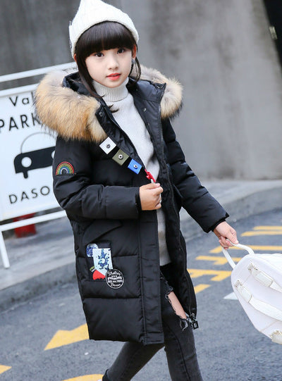 Girls Down Jackets Duck Thicken Natural Fur Collar 
