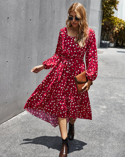 Printed Elegant Square Collar Dress