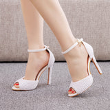 White Pearl Fish Mouth High-heeled Sandals