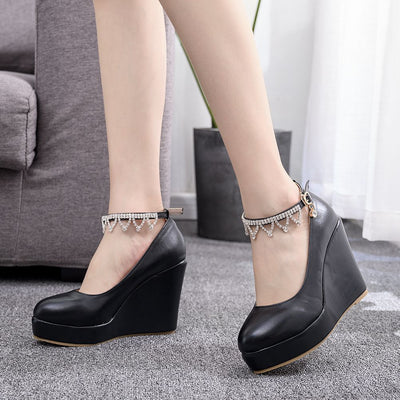 Wristband Waterproof Platform Wedge Round Toe Shoes
