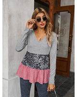 V-neck Splicing Top T-shirt