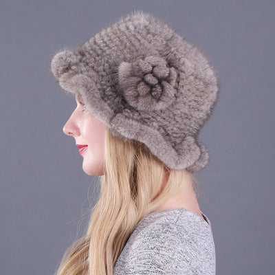 Mink Wool Woven Hat Mink Rose Hat