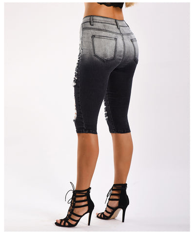 Stretch Hole Straight Black Jeans Pants