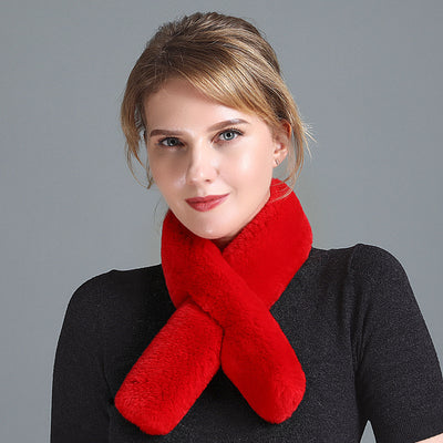 Women's Rex Fur Scarf Winter Leather Double-sided