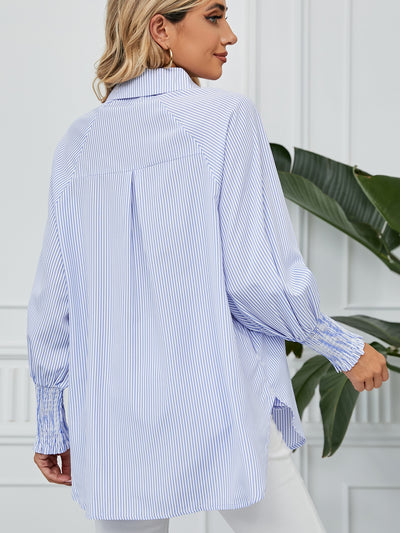 Pleated Loose Striped Shirt Top