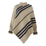 Women's Round Neck Striped Cloak Shawl
