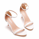 White Buckle Strap Shallow Stiletto Sandals