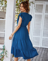 V-neck Sexy Fly Sleeve Solid Color Dress