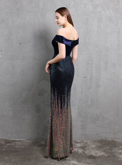 Off the Shoulder Sequins Long Party Dress