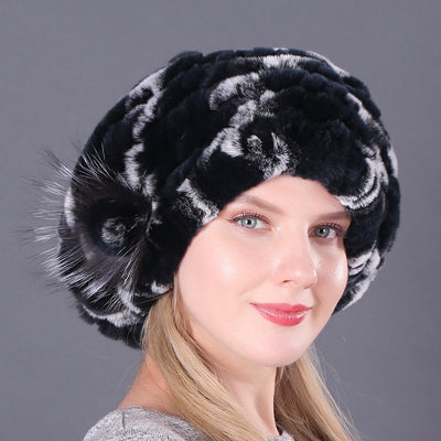 Women Rex Hat Fur Braided Beret