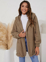 Loose Plush Hooded Cardigan Coat