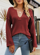Solid Color V-neck Pullover Sweater