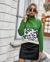 Turtle Neck Female Color Leopard Pattern Sweater