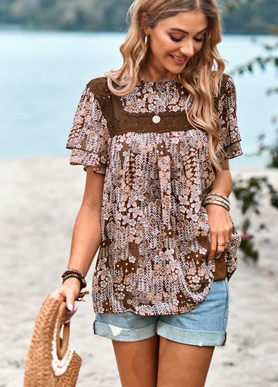 Printed Short-sleeved Round Neck Shirt