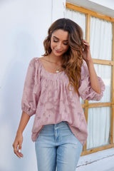 Short-sleeved Square Neck Bubble Sleeves Shirt