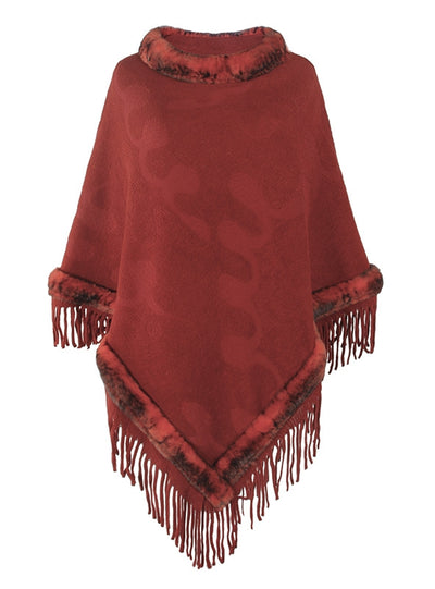Women Cloak Knit Fur Collar Shawl