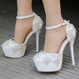 White Rhinestone Waterproof Platform Wedding Shoes