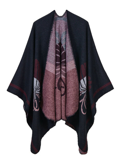Ladies Cashmere Split Flower Shawl Cape