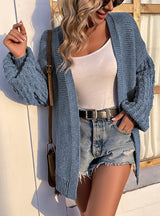 Solid Color Lantern Sleeve Sweater Cardigan