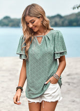 Solid Color Hollow Knit Top