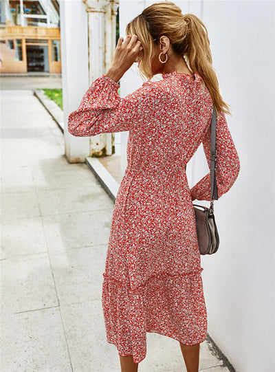 Ladies Long Sleeve Casual Flower Clothes Dresses