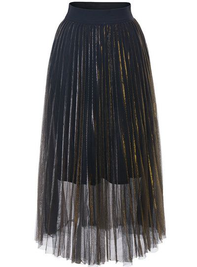 A-line Folded Skirt High Waist Shaped Gauze Skirt