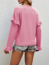 Solid Color Pullover Loose Petal Sleeve Sweater