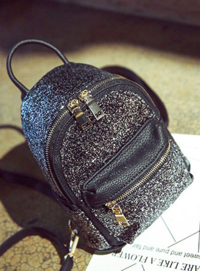 Women's Sequins Pu Leather Backpack Children 