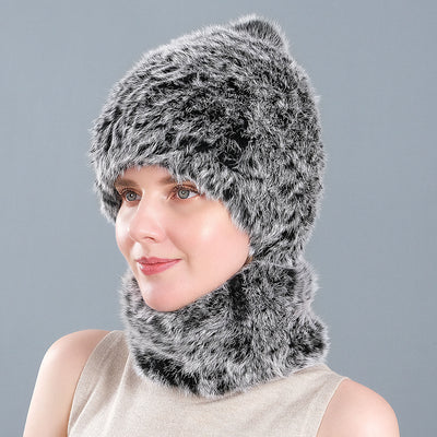Rabbit Fur Hat Winter Rabbit Fur Scarf Set