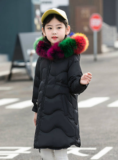 Winter Thicken Girl Coat Hooded Natural Fur Collar