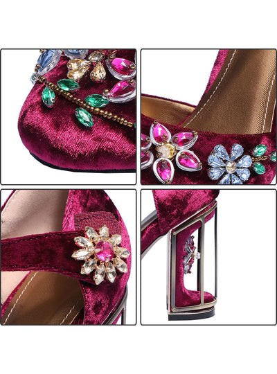 Floral Pumps Cutouts Bird Cage High Heel Crystal 