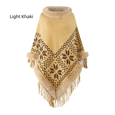 Bead Tassel Hem Cape Shawl