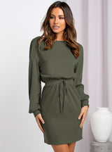 Fashion Slanted Shoulders and Round Neck Dress