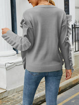Turtleneck Solid Color Loose Lotus Leaf Sleeve Sweater