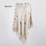 Fringe Fur Ball Beaded Round Neck Sweater Cloak