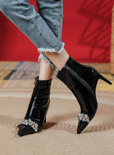 Side Zip Fine Patent Leather Plus Velvet Martin Boots