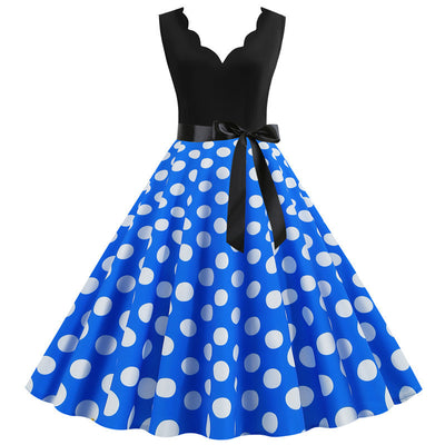 Sleeveless V-neck Wave Print Dress