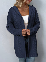 Solid Color Hooded Twist Cardigan Sweater Coat