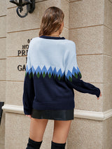 Diamond Loose Pullover Contrast Color Sweater