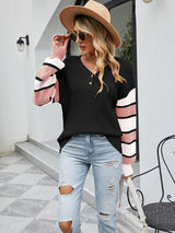 Loose Pullover Stitching Contrast Sweater