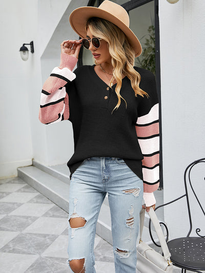 Loose Pullover Stitching Contrast Sweater