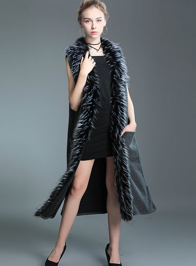 Sleeveless Knitted Cardigan Sweater Coat Fur Shawl
