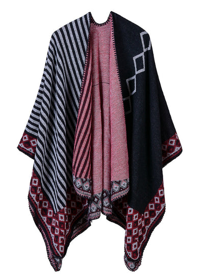Ladies Fall And Winter Striped Small Diamond Shawl