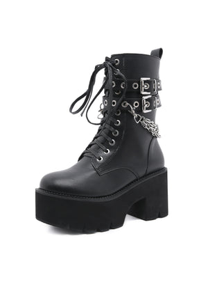 Women's Chain Martin Boots With Thick Sole Rivet