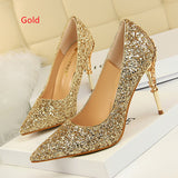 Metal Shallow Mouth Pointed Sequins Shoes