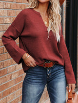 Solid Color V-neck Hemmed Sweater