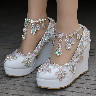 Rhinestone Tassel Wristband Slope Wedding Shoes