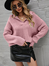 Loose Solid Color Padded Suit Collar Sweater